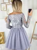 Off Shoulder Sexy Silver 2019 Homecoming Dresses Lace Appliques Long Sleeves Ruffles Satin Short Prom Dresses Graduation Abendkleider