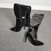 Rontic Yeni Kadın Uyluk Yüksek Parlak Çizmeler Seksi Perçinler Stiletto Topuklu Çizmeler Sivri Burun Siyah Gece Kulübü Ayakkabı Kadın ABD Boyutu 5-15