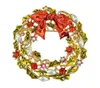 2 Inch Gold Plated Multicolored Enamel Leaf Flower Wreath Brooch with Red Bow Christmas Gift for friends