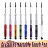 2000pcs / lot grossist utdragbar flexibel kristall med diamantstylus kapacitiv pekpennor för mobiltelefon med dammplugg