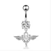 Chirurgische stalen buikknop navel ringen hart stijl hanger vleugels Dangle Crystal body piercing sieraden sieraden zilver (wit, roze, blauw)