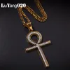 Collana Ankh con zirconi ghiacciati Ciondolo La chiave del Nilo Catena in acciaio inossidabile color oro per gioielli da uomo Croce egiziana Hip Ho8865141