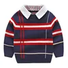 Jesień Ciepła Wełna Chłopiec Sweter Plaid Dzieci Knitwear Chłopcy Bawełniany Sweter Sweter 2-7y Dzieci Moda Odzież Odzieżowa