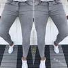 Man fast färg fritid mager jeans bundna fötter byxor smala fit denim pant casual män smal mode catchy elasticitet jogger2133