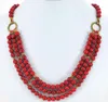3 nici Red Coral Round Beads Gold Toggle Necklace 19 "Darmowa wysyłka