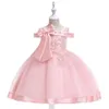 2020 billig rosa röd spets blomma flicka klänningar kall axel pärlor båge applique party dress kids toddler första kommunion klänning för bröllop