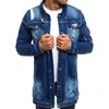 Mode hommes longues vestes en Jean manteaux déchirés en détresse coupe ajustée vestes en Jean décontracté Jean veste manteau pour homme