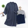 Herren Kimono Nachthemd Baumwolle Crepe Herren Robe Loosen Bademant