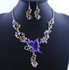 New crystal Butterfly flower statement necklaces Dangle Earrings For women Europe and America bride Wedding Engagement Choker Jewelry Set