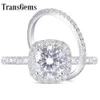 Transgems 14k White Gold 2ct 8mm F Color Moissanite Engagement Ring Wedding Band Bridal Set Two Pieces Y19061203