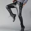 Thoshine Brand Men Leather Pants Slim Fit Elastic Style Spring Summer Fashion PU Leather Trousers Motorcycle Pants Streetwear