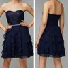 Korte Mini Sweetheart A-Line Chiffon en Kant Prom Dress Plus Size Avondjurk Bruidsmeisjes Jurk met Cascading Ruffles