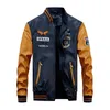 Kurtka baseballowa Mężczyźni Bombowiec Bomber PU Płaszcz Faux Pilot Kurtki Varsity Fleece College Top Leather Slim Fit Motorcycle Outwear Coats