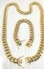 14mm herr Miami Cuban Link Armband Chain Set 14k Guldpläterad rostfritt stål242w