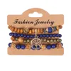 4 pcs/Lot Vintage arbre de vie bracelets porte-bonheur ensemble pour femmes en bois perles de bois élasticité chaînes bracelet mode bohème bijoux