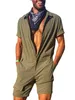 Mannen Romper Jumpsuit Korte Mouw Cargo Overalls Speelpakje Mode Een Stuk Rits Effen Gloednieuw Casual Streetwear210r