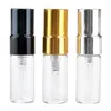 200 pz/lotto 2 ML 2.5 ml 3 ML Viaggi Bottiglia di Profumo di Vetro Riutilizzabile Con Spruzzatore UV Pompa Cosmetica Spray Atomizzatore argento Nero Oro Tappo F403