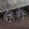 Collier pendentif arbre pour femme avec petite pierre naturelle vert clair et violet avec chaîne en métal