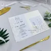 Zarif Fildişi Trifold Lazer Kesim Düğün Davet Lazer Cebi Göbek Bantlı Ve RSVP Kart DIY Davetiye Kiti