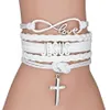 Pulseiras de corda de couro trançado fashion cross charm para mulheres homens religiosos jesus amor infinito pulseira jóias feitas à mão em massa