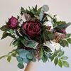 Brudbukett Silk Wedding Bouquet Bridesmaid Wine Rose Peonies Boho Flower Artificial Bouquet Wedding Flower Wedding Accessories3478762