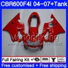 Bodys för Honda CBR600 FS CBR 600F4I 2004 2005 2006 2007 281HM.52 CBR600 F4I CBR 600 F4I CBR600F4I 04 05 06 07 All Glossy Red Fairing Kit