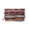 Set multiple vintage di bracciale in pelle di cera in legno fatta a mano Maschio 2019 Nuovo