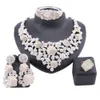 Ensembles de bijoux de mode africaine pendentif carré stéréoscopique cristal grand collier Dubai or femmes Bracelet boucles d'oreilles bague pour femmes204L