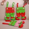 Christmas Candy Bags Fabric xmas Elf Pants Stocking gifts Bag Kids X-mas Party Decorations Ornament red wine bottle cover storage Pocket