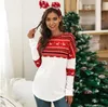 Long Sleeve Striped Casual Pullover T-shirts Xmas Christmas Shirts Women Letter Print Tops Contrast Tees Blouses Blusas Hoodies AZYQ6583