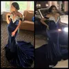 Girls Navy Black Blue Mermaid Prom Dresses Off Shoulder Applique Formal Evening Party Gowns Vestidos de Fiesta Special OCN Dress