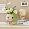 Criativo vaso de cerâmica homem rosto bonito retrato mesa vaso flor bege figura plantador escultura crianças gift1031323