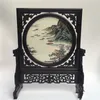 Free DHL Vintage Chinese Room Desk Decor Accessories Crafts Handmade Silk Embroidery Patterns Works Ebony Wood Frame Table Ornaments