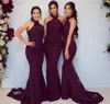 Sexy Grape Mermaid Bridesmaid Dress Long High Neck Wedding Guest Black Girl Wedding Prom Evening Party Gowns