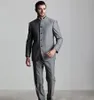 Mode Gris Clair Marié Tuxedos Excellent Mandarin Revers Slim Fit Garçons D'honneur Blazer Hommes Costume Formel Costume De Bal De Soirée (Veste + Pantalon + Cravate) 1280