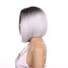 Krótki Bob Syntetyczny Włosy Peruki Ombre Szary Odporność na ciepło Pełna peruka głowy dla kobiet w magazynie