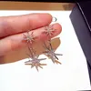 Super glittering fashion luxury designer zircon diamond cute snowflake korean style stud dangle chandelier earrings for woman gi197b