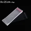 200pcs 8 x 25cm Clear Cello Cellophane Bag Self Adhesive Seal Transparent Resealable Poy Plastic Jewelry Packaging Bags324t