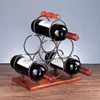 6 Bottles Retro Portable Wood Metal Wrought Iron Wine Rack Countertop Cabinet Porch -Stand Wine Storage Holder Space Saver Pro2427