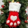 Kerstdecoratie hond poot sok geschenk tas rood grijs Kerstmis kous niet geweven snoep tas kerstboom ornament xmas cadeau VT0754