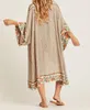 Sarongs 2021 Kvinnor baddräkt täcker ärmen Kaftan Beach Tunic Dress Robe de plage Solid White Cotton Pareo High Collar Up1