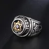 Stainless Steel Retro Silver Gold Hexagram Men Star Of David Jewish Religion Rings With Black Stone Men's Rings Mason Jewelry