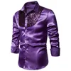 Camicie eleganti da uomo Camicia da sposa in seta lucida satinata a maniche lunghe con paillettes Fitness Slim camicetta maschile Top con volant Shirt1315S