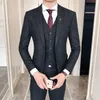 Wool Groom Wear Groomsmen Suits 2019 Modest Slim Fit Mens Business Suit Jacket + Pants + Vest Men's Suits Wedding Suits Groom Dark Grey