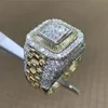 Wholesale-High Quality Micro Pave CZ Stone Huge Gold Rings For Men Women Luxury White Zircon Engagement Jewelry Masculine Hip Hop