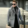 Sonbahar Kış Gerçek Kürk Yaka Yün Erkek Ceket Kore Kaşmir Ceket erkek Rüzgarlık Palto Abrigo Hombre KJ649