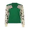 Camisolas femininas Novo suéter para mulheres Contraste colorido Mosaic Leopard Padrão de manga longa Camisa de manga feminina Casual Casual O-Gobes Autumn KW1Y