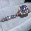 Choucong Lovers Pierścionki Zestaw Poduszki Cut 8ct Clear Diamond CZ Rose Gold Wypełnione 925 Srebrny Zaręczyny Zespół Ślubny Pierścionki dla kobiet