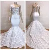 Nieuwe Prachtige Schouder White Mermaid Prom Dresses 2022 Lange Bloem Trein Kant Applique Avondjurken Pageant Partyjurken