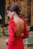 Elegante Arabische Backless Red Evening -jurken met mouwen Kolom Lange formele prom feestjurken Turkije Custom Feather Special Occasio6665351